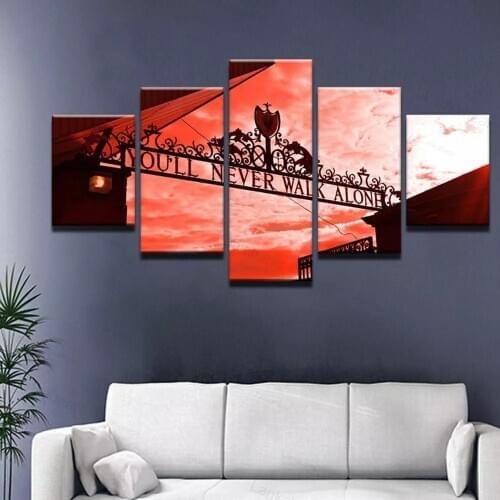 Modern Home Decor Posters You'll Never Walk Alone Liverpool Football Club Lfc 5 Piece Canvas Wall Art Canvas Painting Picture
