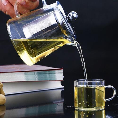 Trigon glass tea pots, 400-750ml stainless steel filter different volume teapot tea ware