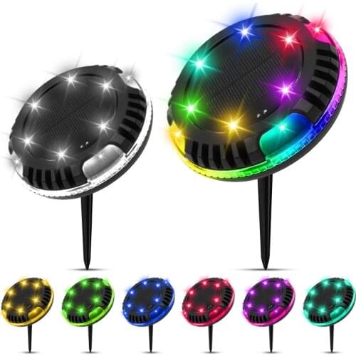 Solar Ground Lights Outdoor Garden Yard Patio Disk Light Multi-Color Auto-Changing 10LED Waterproof In-Ground Landscape Lighting