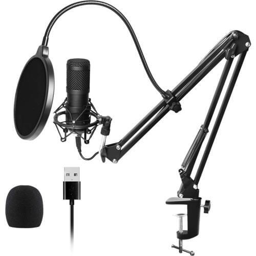 Usb Streaming Podcast Pc Microphone Professional Studio Cardioid Condenser Mic Kit with Sound Card Boom Arm Shock Mount Filter