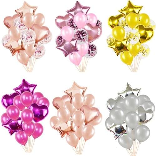 14pcs/lot Confetti Balloons Heart Star Gold Helium Balloon Birthday Party Decoration Kids Adult Air Balls Globos Wedding Decor
