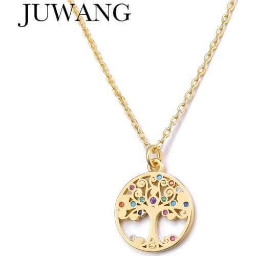 10pcs Tree of Life Crystal Round Small Pendant Necklace Gold Colors Bijoux Collier Elegant Women Jewelry Gifts wholesole