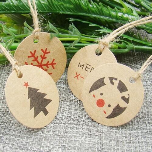 3*3cm circle shape 100pcs kraft christmas paper gift hang tag for christmas favors/baby toy display package