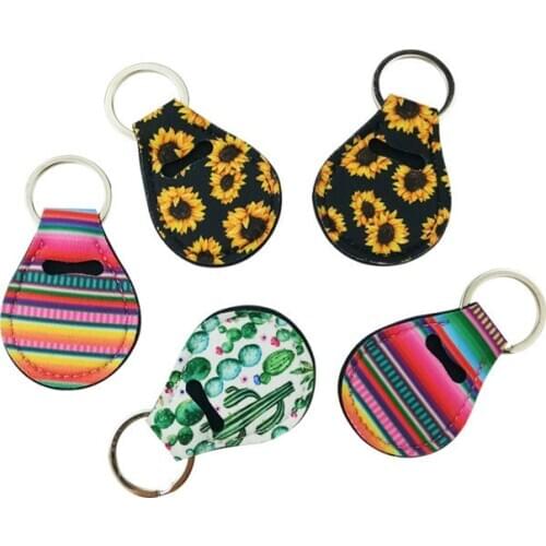5pcs Coin Holder Chapstick Holder Neoprene Keychain, Unicorn Pattern Lip Palm Holder Floral Print with Metal Ring