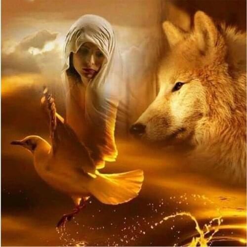 Diamond Embroidery Beauty wolf pigeon 5d Diy Diamond Painting Cross-stitch Diamond picture Rhinestone Mosaic Decor