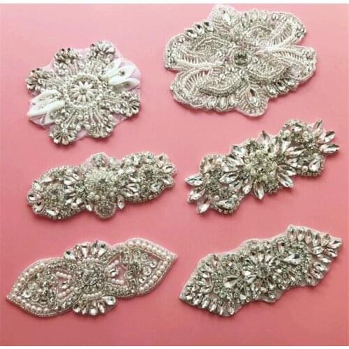 Rhinestones applique for Wedding Dress Flower Silver Crystal DIY Sewing Patch decoration Crafts