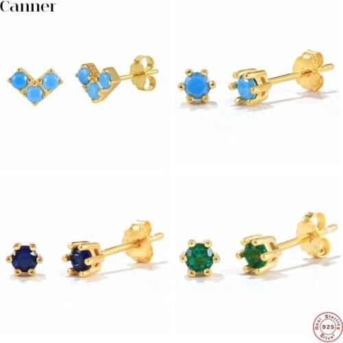 Canner 100% 925 Sterling Silver Stud Earrings For Women Heart Lock Mini Turquoise Earrings Korean Piercing pendientes Aretes W5