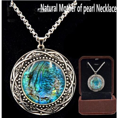 BOG-Fine Gift Box Natural Vintage Mother of pearl Medallion Pendnat Necklace Chain Fashion Jewelry Charming Necklace for Women