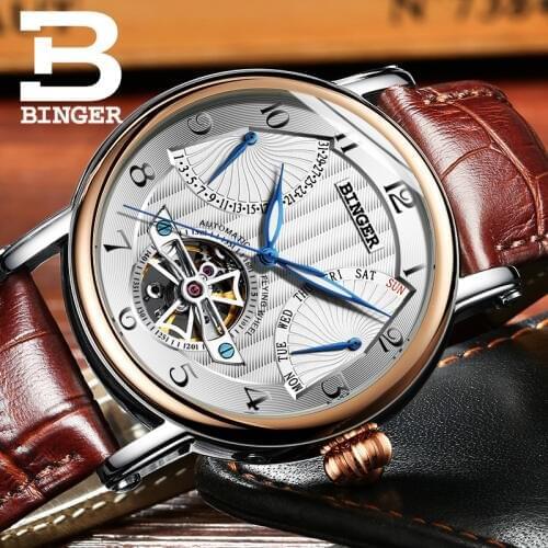 Watches Men Switzerland luxury brand BINGER business sapphire Waterproof Leather Strap Mechanical Mens Wristwatches B-1172-4
