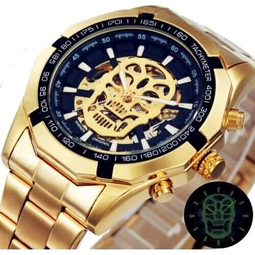 WINNER Men Mechanical skull Watches Winner Top Luxury Brand Stainless Steel Skeleton Watches Mechanical men wristwatch
