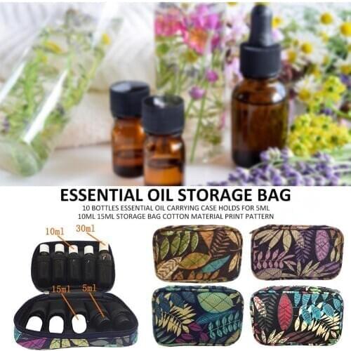 Essential Oil Carrying Case Holds For 5ml 10ml 15ml Storage Bag Cotton Material Print Pattern 10 Bottles