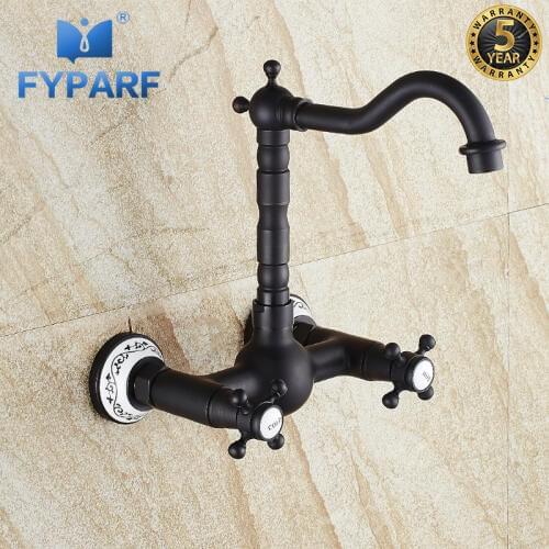 FYPARF Black Oil Rubbed Bronze Brass Wall Mounted Bathroom Faucet 360 Degree Saving Nozzle Cold and Hot Waterfall Faucet,Taps