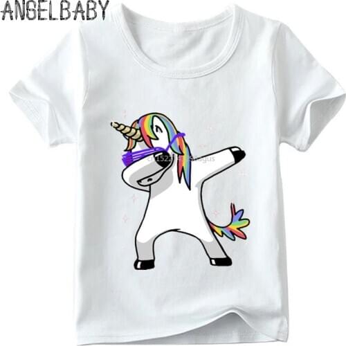Children Cartoon Dabbing Unicorn Funny T shirt Baby Boys/Girls Summer Tops Short Sleeve T-shirt Kids Cute Clothes,ooo2197