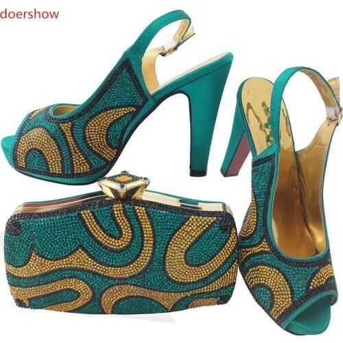 Doershow Newest Design African Women Pumps With Matching Bag With Rhinestone Elegant European Sandals On Promotion!LULU1-6