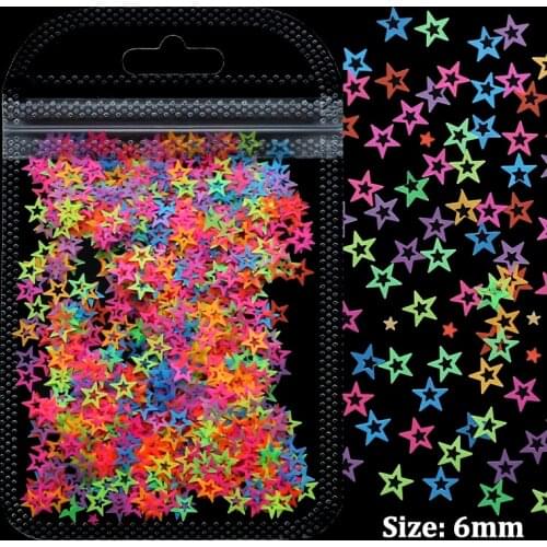 Fluorescence Nail Sequins Hollow Star Shape Colorful Glitter Summer Flakes Polish Manicure Nails Art Decorations DIY Accessories