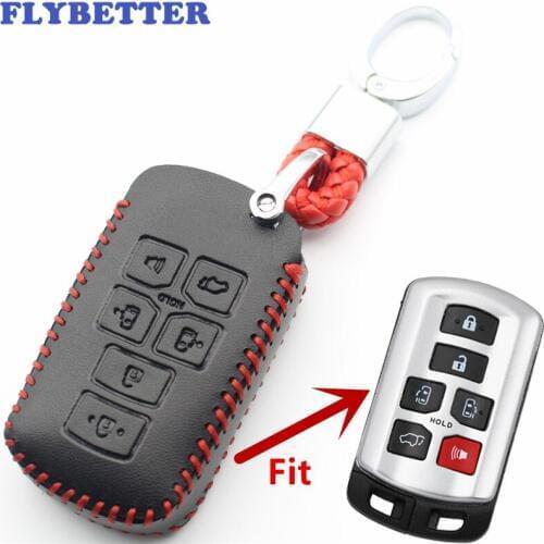 FLYBETTER Genuine Leather 6Button Key Fob Protector Keyless Entry Holder Cover For Toyota 2011-2017 Sienna L412