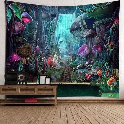 Hawkalice Psychedelic Mushroom Tapestry Starry Sky Tapestry Hippie Wall Tapestry Fantasy Plant Tapestry Hanging For Home Decor