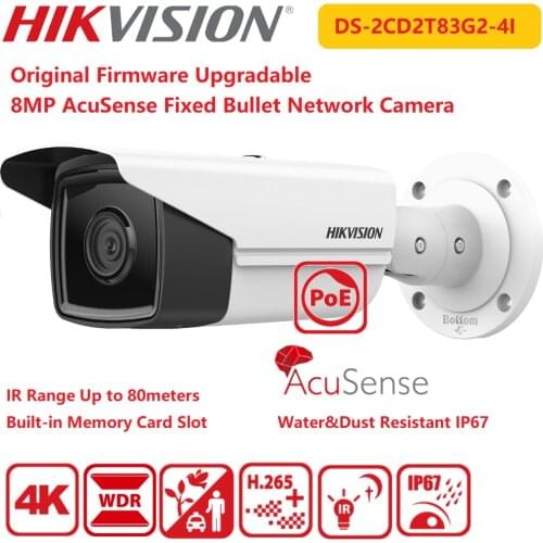 4K Hikvision 8MP IP camera DS-2CD2T86G2-4I Surveillance CCTV IP67 IR POE Fixed Bullet Network Camera AcuSense