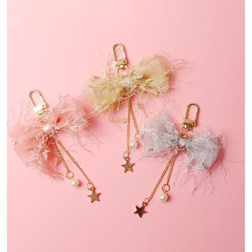 Creative cute Lace Pretty Bowtie Key Ribbon Keyrings bag Phone Tassel Pendant key chain Girlfriend gift