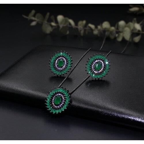 Round Flowers pendant necklace and stud earring jewelry set for women with AAA Cubic Zircon hight quality fashion jewelry sets