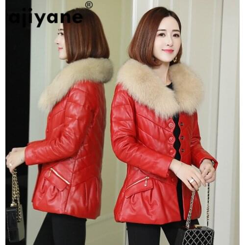 Real Fur Fox Collar Genuine Leather Jacket Autumn Winter Coat Women Clothes 2021 Korean Vintage Sheepskin Down Coat ZT4835