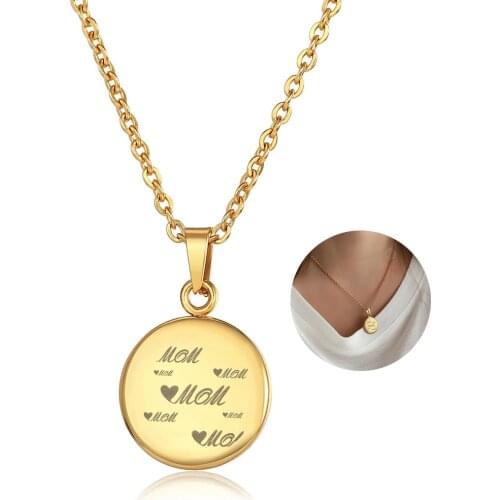 Love Mom Necklace Gold Color Medallion Tiny Dainty Disc Pendant Stainless Steel Coin Charm Mothers Day Gift Jewelry LKP665
