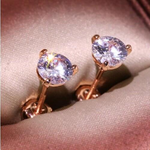 Cute Women 8mm Round Small Stud Earrings Korean Fashion Womens Stud Earrings Womens Retro Rainbow Crystal Wedding Earrings
