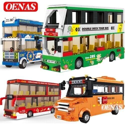 MOC Intercity School Double Decker Tour Bus Building Blocks Car City Vehicle Truck Model Children Gift Kids Toys for Boy Present