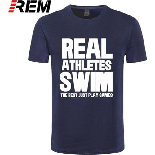 REAL ATHLETES SWIM THE REST JUST PLAY GAMES MEN T SHIRT COTTON