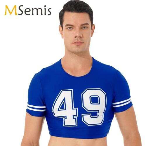 Mens Male Club Round Neck T-Shirt Number Printing Crop Top Gym Running Sportswear Football Player Cosplay Costume Nightwear