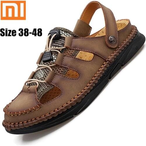 Xiaomi Mens Sandals Summer Mens Beach Sandals Fashion Leather Mens Footwear Outdoor Soft Mens Wading Shoes Mens Shoes