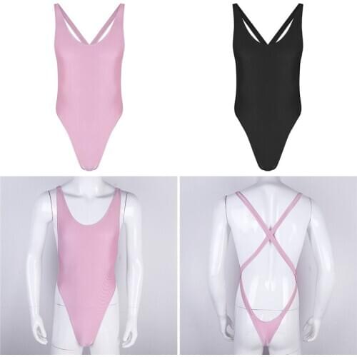 Mens One-piece Bodysuit Sleeveless Criss-Cross Backless High Cut Thong Leotard Jumpsuit Bodycon Bodystocking Underwear