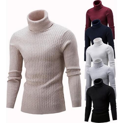 Mens Sweater High Neck Solid Simple Slim Fit Hedging Turtleneck Knitted Long Sleeve Men Clothing Autumn & Winter Pullover Tops