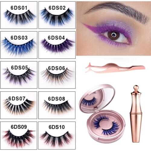 Colored Magnetic 3D False Eyelashes Waterproof Magnetic Eyeliner Tweezer Set Colorful Fake Eyelashes Set No Glue Lash Extension