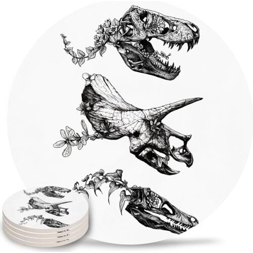 Jurassic Bloom Round Coaster Set Non-slip Heat Proof Ceramic Coffee Drink Coasters Table Decoration Placemats