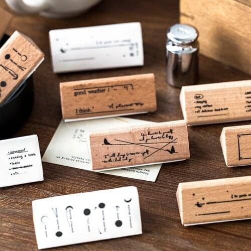 Personalized Triangular Wooden Stamp Retro English Magazine Style Journal Sticker Decorative Border Cute Scrapbooking Stationery