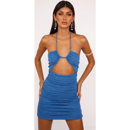 Dresses for women 2021 summer new womens dress: Blue chest wrapped sling, open back and slim fit, sexy hip wrapped dress y2k