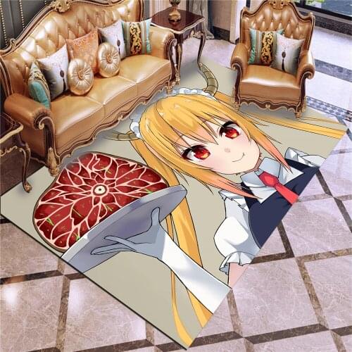 Popular Cartoon Miss Kobayashis Dragon Maid Printed Short Plush Carpet Home Bedroom Decorative Floor Mat Bathroom Slip Mat