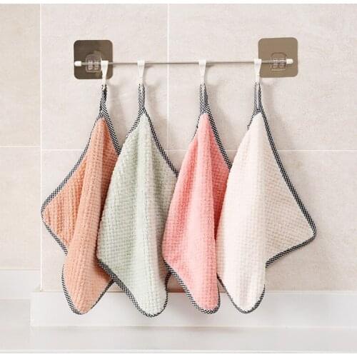 Kitchen Cleaning Rags Non-Linting Absorbent Wicks Small Square Towels Hanging Fleece Hand Towels _WK