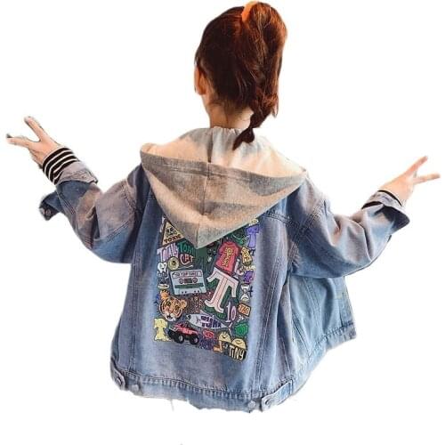 Cutyome New 2020 Autumn Winter Girls Denim Jacket Outerwear Hooded High Street Fashion Korean Style Jeans Tops Teen Clothes 9 12