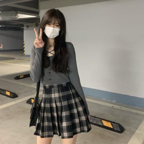 Vintage Black plaid skirt Women Mini Pleated Skirt Hrajuku Fashion Student Cute Skirt Female Casual High Waist Streetwear Skirts