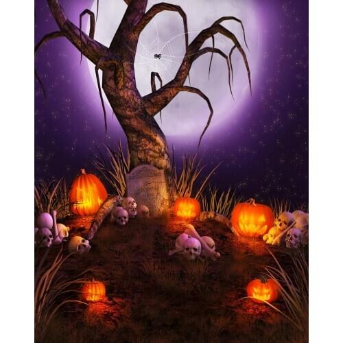 VinylBDS Backdrop Thick Clothe Fire Pumpkin Fantasy Photo Backdrops Purple Night Withered For Party Kate Background Backdrop