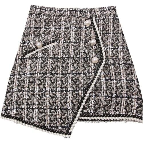 Celebrity temperament Retro short Skirt small fragrant tweed high waist thin irregular Skirt delicate feminine short skirt Women