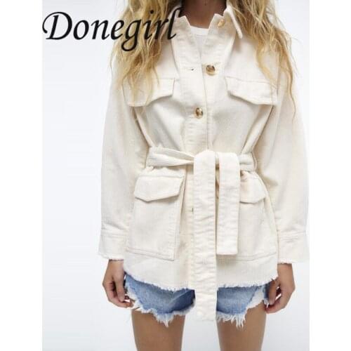 2021 New Spring Autumn Womens Shirt With Belt Corduroy Solid Long Sleeve Pocket Fashion Vintage Jacket Ladies Casual Coats ZA
