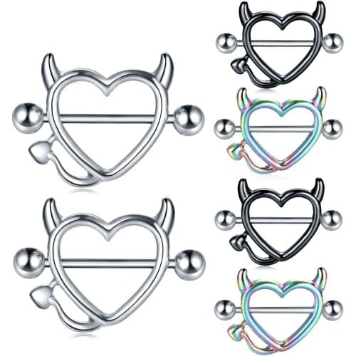 2Pcs 316L Surgical Steel Devil Heart Nipple Piercing 14G Sexy Nipple Shield Breast Piercing Body Jewelry For Women Gifts