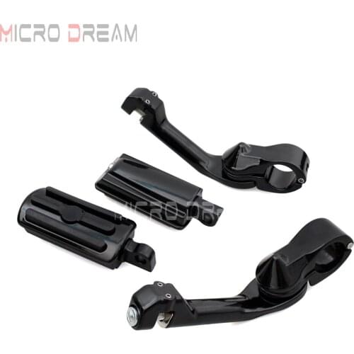 2x Black Motorcycle Adjustable Highway Riders Foot Pegs Rest Mount for Harley Dyna Sportster Touring 1.25" Engine Guards Clamps