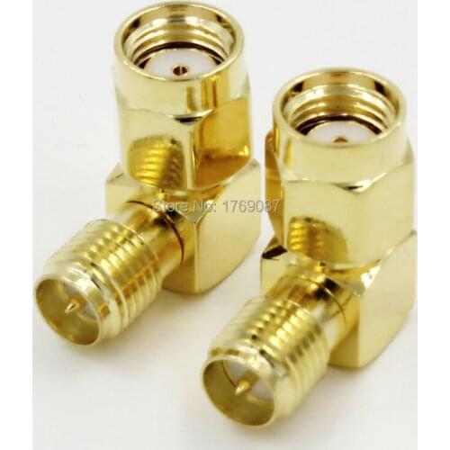 2PCS RP-SMA Male (female pin) Jack to RP-SMA Female (male pin) Right Angle In Series RF Adapter Connector
