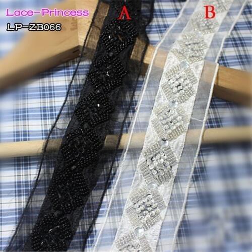 1 yard 3CM black white fabric beads drill clothing accessories collar flower DIY handmade beading Braid lace trim fabric ZB066