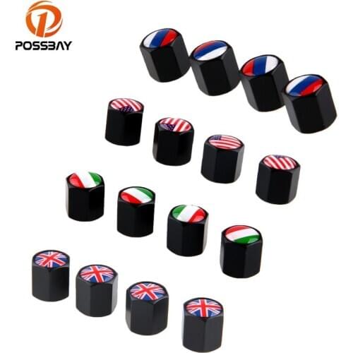 POSSBAY -95% Russia UK US Italy Flap Logo Tire Air Valve Cap Tyres Wheel Dust Stems Cover for Auto Car Truck Motorcycle Bicycle