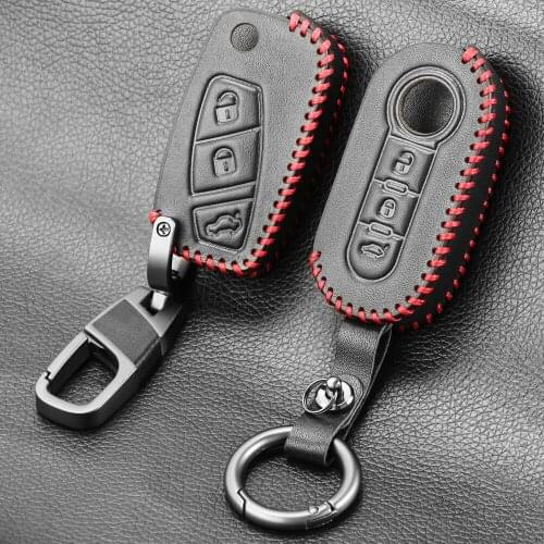 3 Buttons Remote Flip Genuine Leather Car Key Case For Fiat 500 Panda Punto Bravo Key Cover